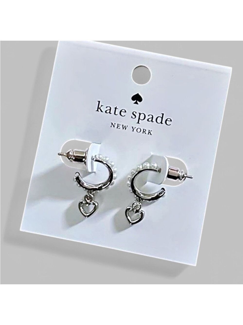 Kate Spade Pearl Huggie Hoop earrings-silver-New - Picture 2 of 5